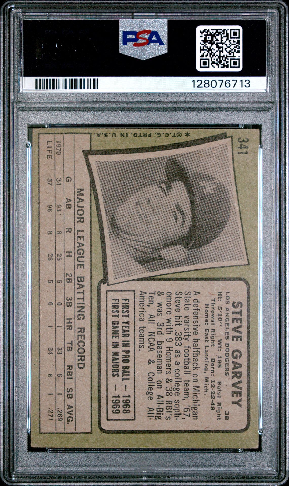 1971 Topps Steve Garvey #341 Vg 3 back