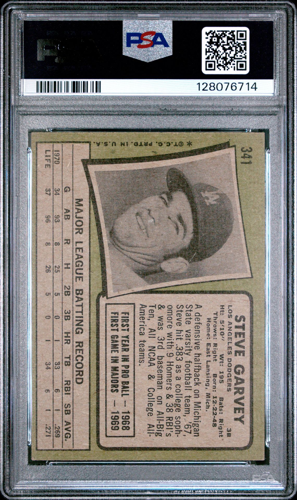 1971 Topps Steve Garvey #341 Vg-Ex 4 back