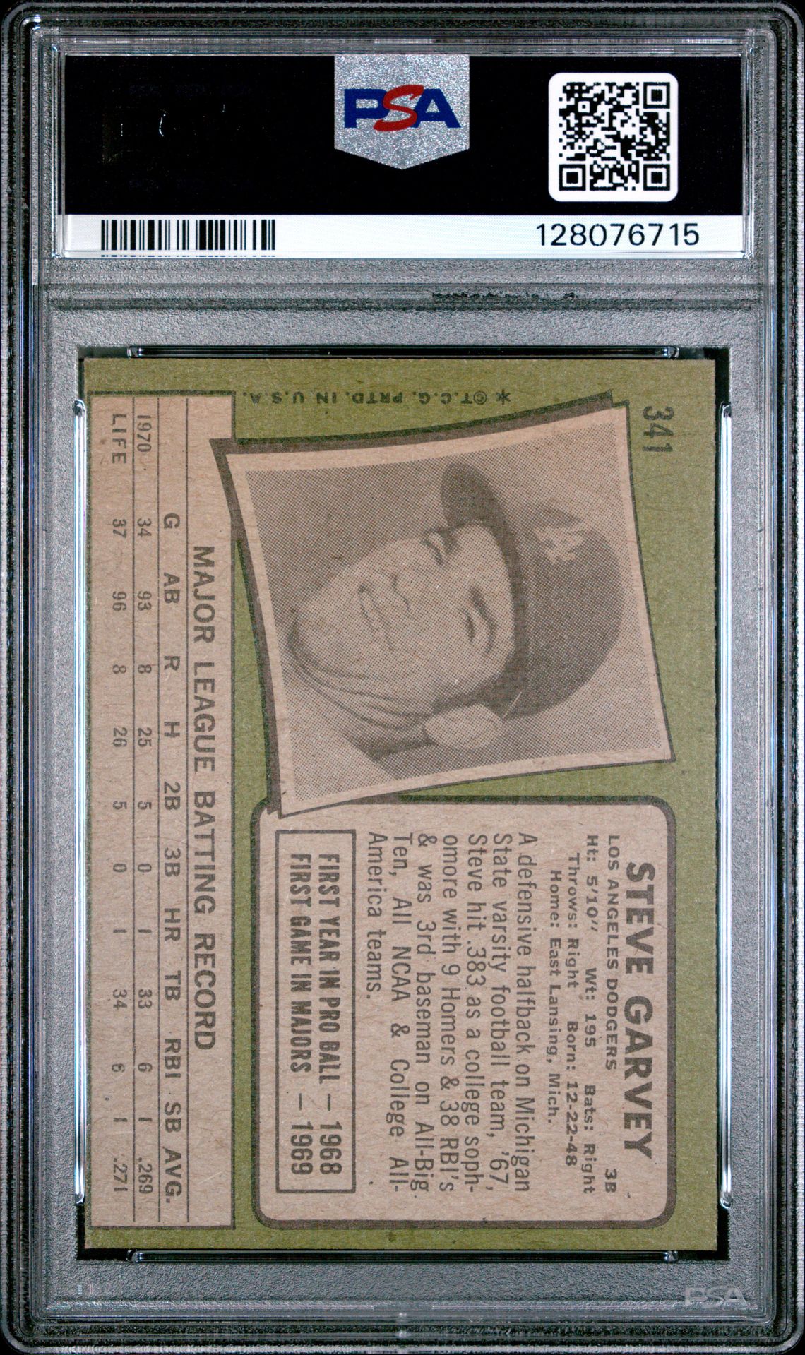 1971 Topps Steve Garvey #341 Vg-Ex 4 back