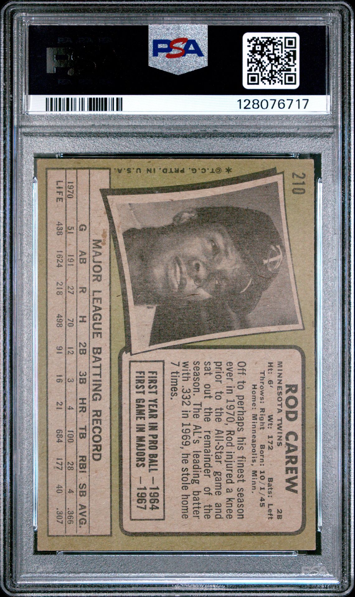 1971 Topps Rod Carew #210 Vg-Ex 4 back
