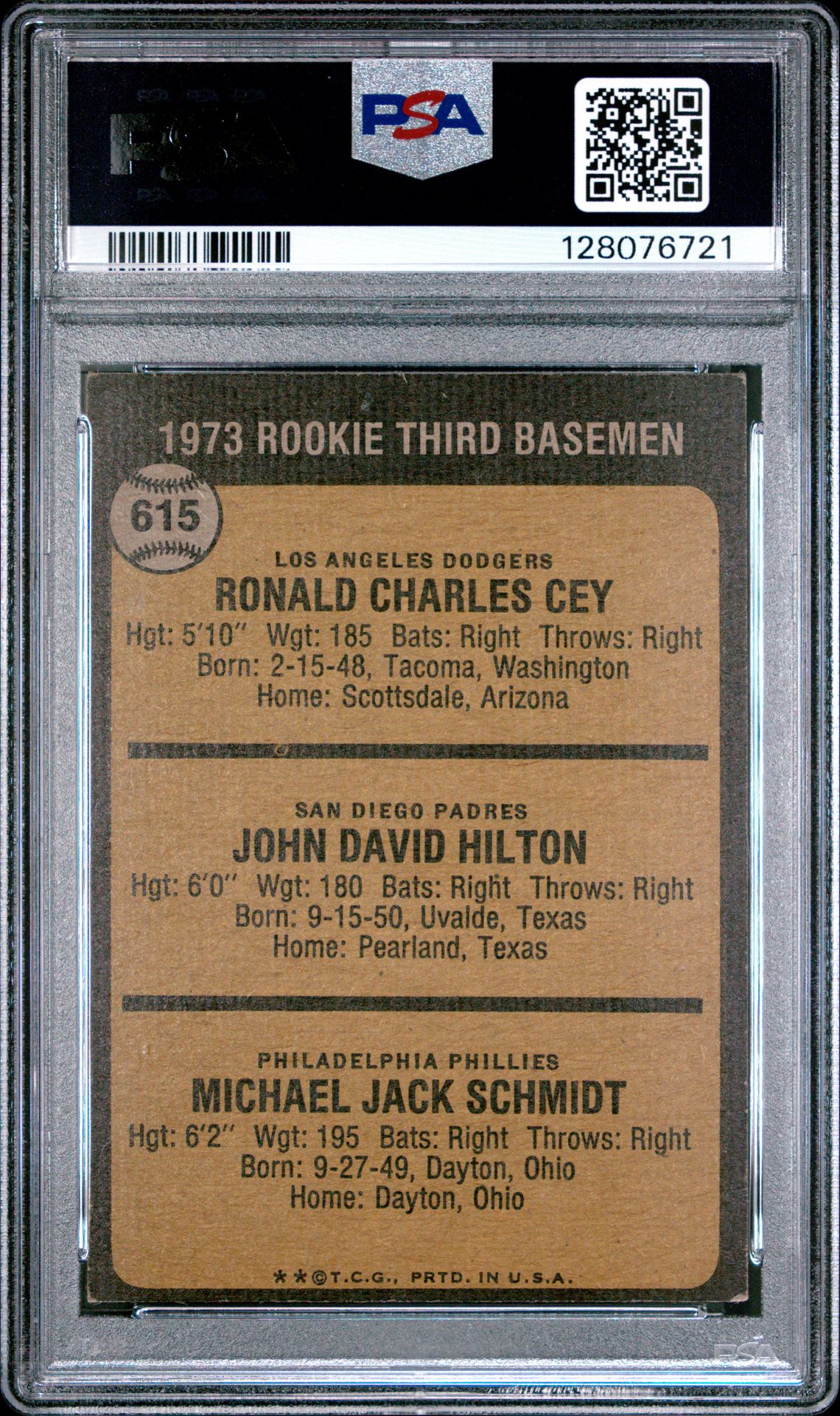 1973 Topps Rookie 3Rd Basemen #615 (Cey/Hilton/Schmidt) Vg 3 back
