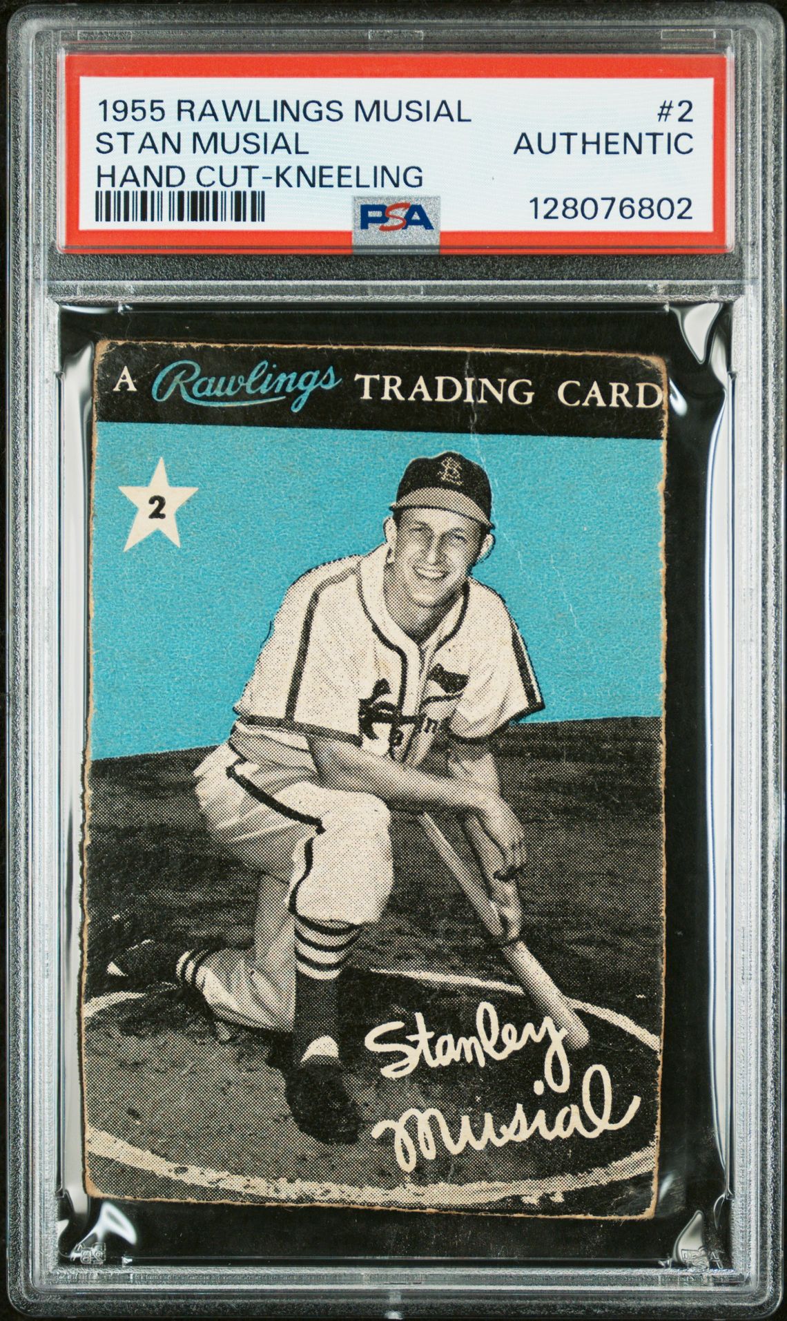 1955 Rawlings Stan Musial-Hand Cut Stan Musial #2 (Hand Cut-Kneeling) N0: Authentic front