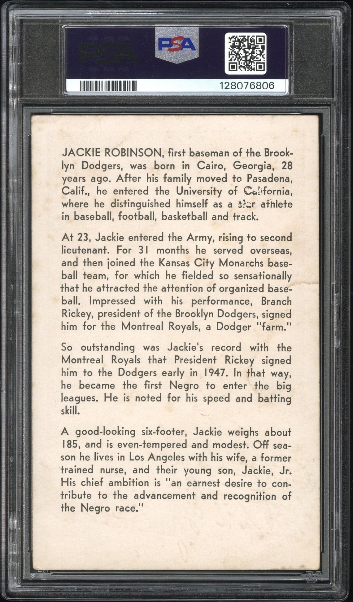 1948 Old Gold Cigarettes Jackie Robinson (Kneeling In Dugout) Pr 1 back