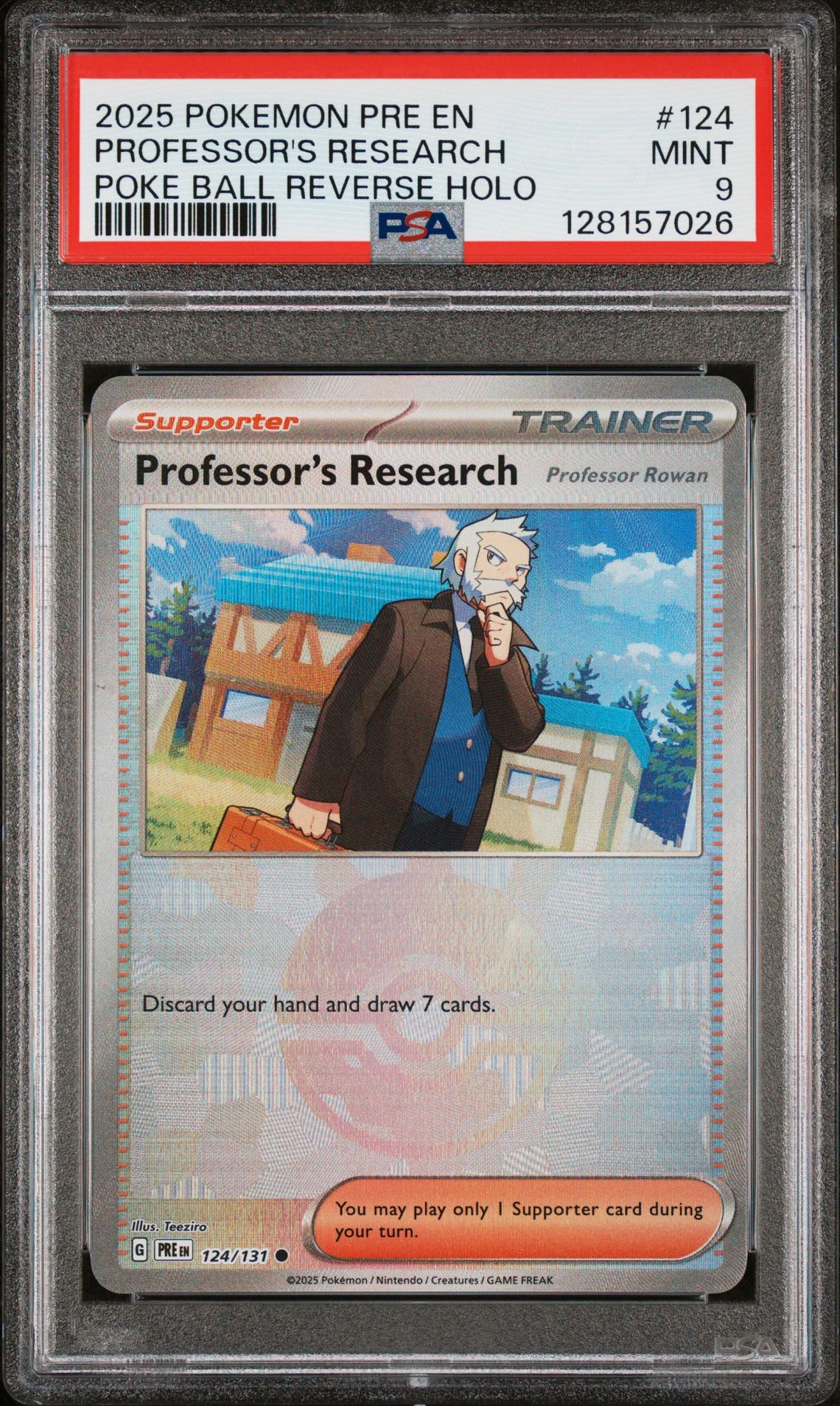 2025 Pokemon POKEMON PRE EN-PRISMATIC EVOLUTIONS POKE BALL REVERSE HOLO #124 Professor's Research front