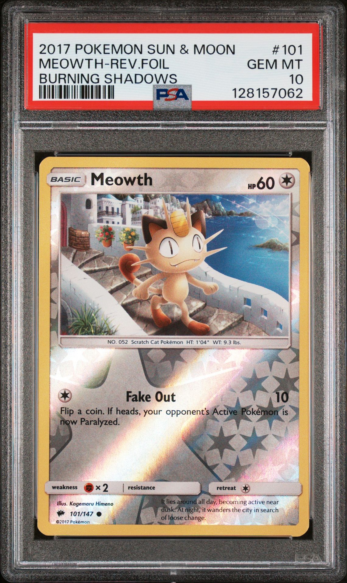 2017 Pokemon POKEMON SUN & MOON BURNING SHADOWS #101 Meowth-Rev.Foil front