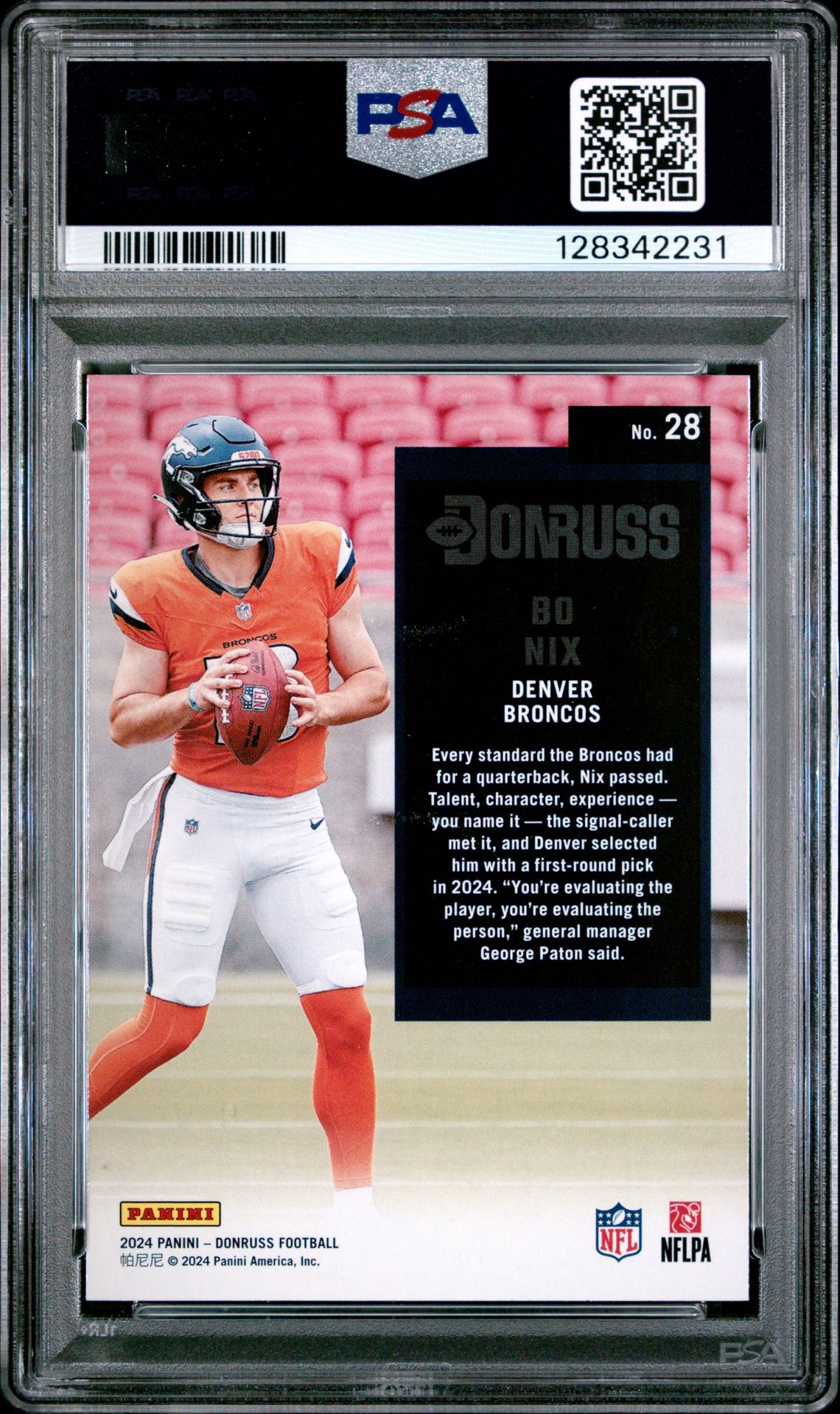 2024 Panini Donruss Retro 1994 Bo Nix #28 Gem Mt 10 back
