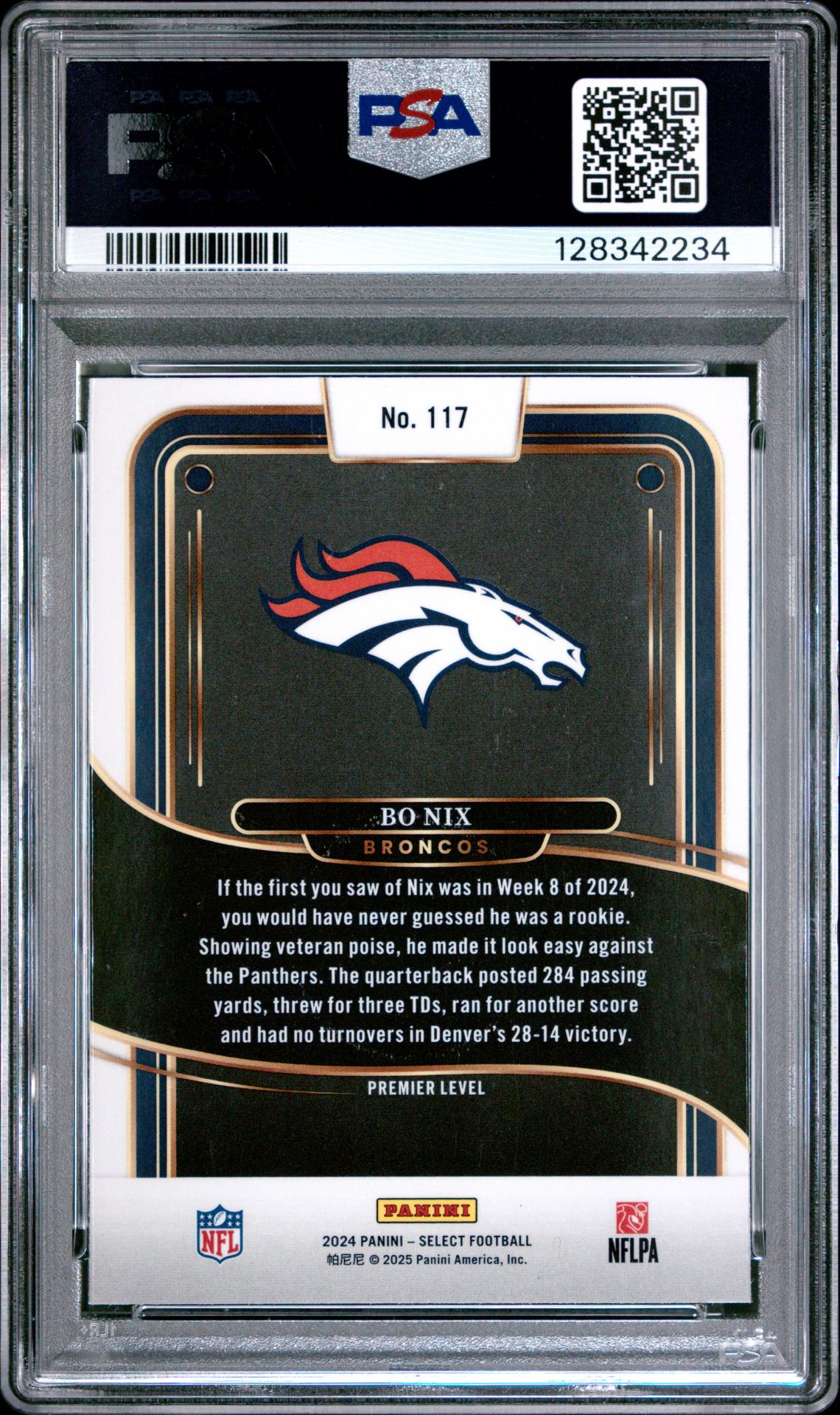 2024 Panini Select Bo Nix #117 Gem Mt 10 back