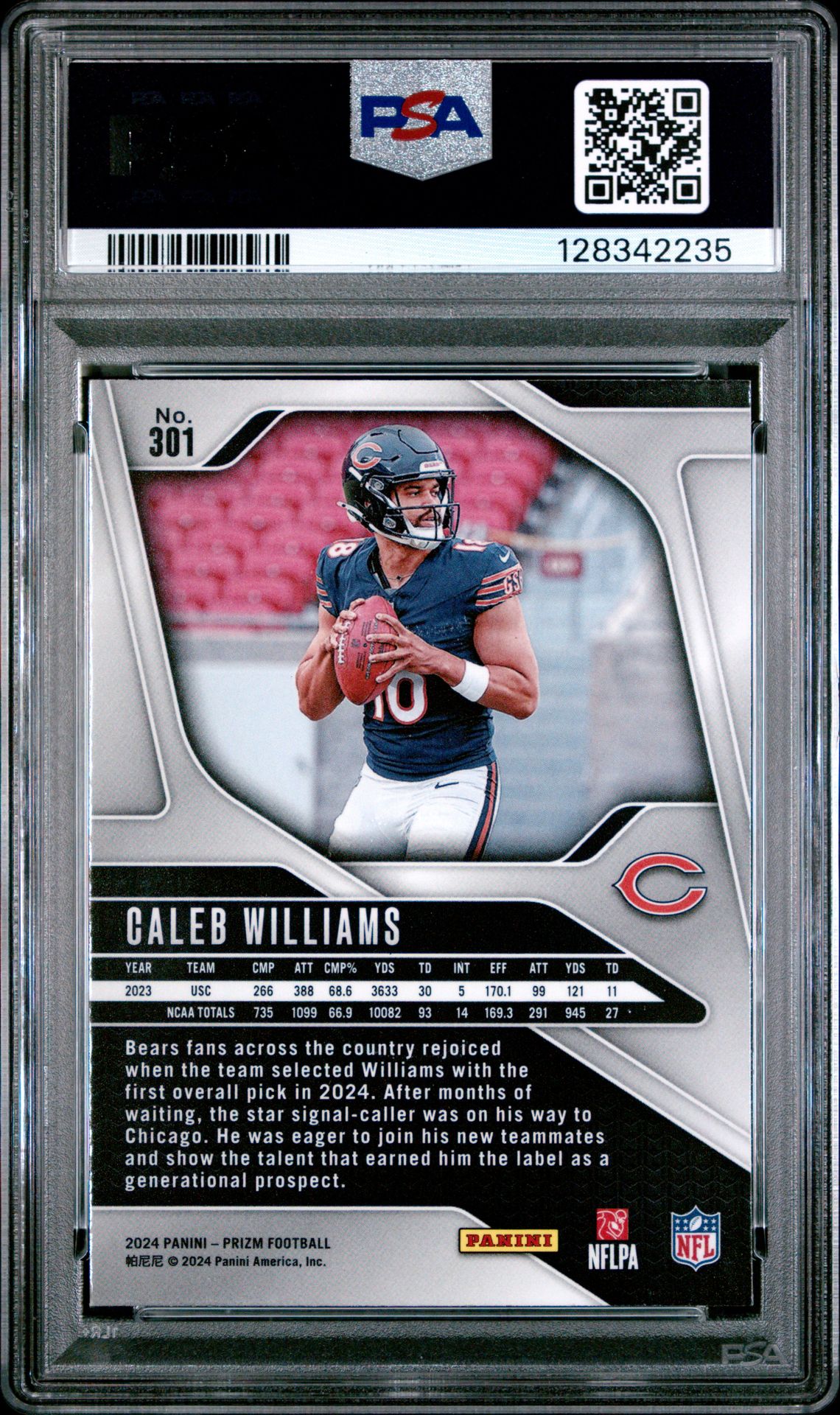 2024 Panini Prizm Caleb Williams #301 Gem Mt 10 back