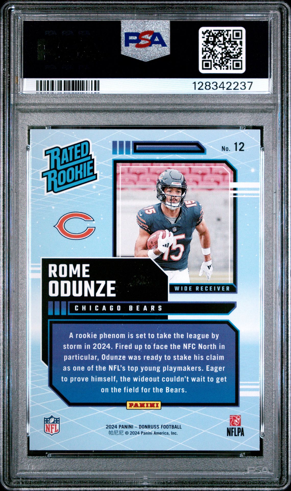 2024 Panini Donruss Rated Rookies Retro Rome Odunze #12 Gem Mt 10 back
