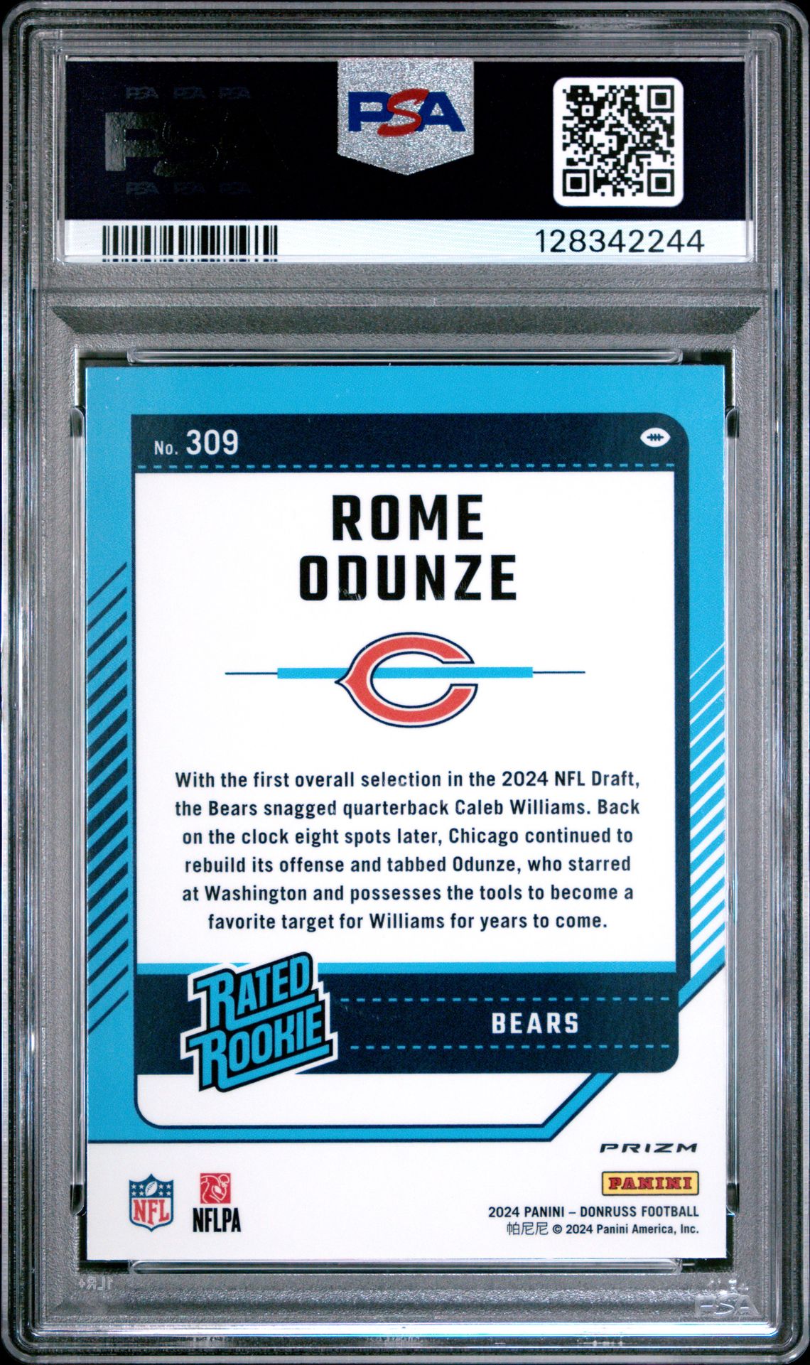 2024 Panini Donruss Rome Odunze #309 (Optic Preview-Red Pandora) Gem Mt 10 back