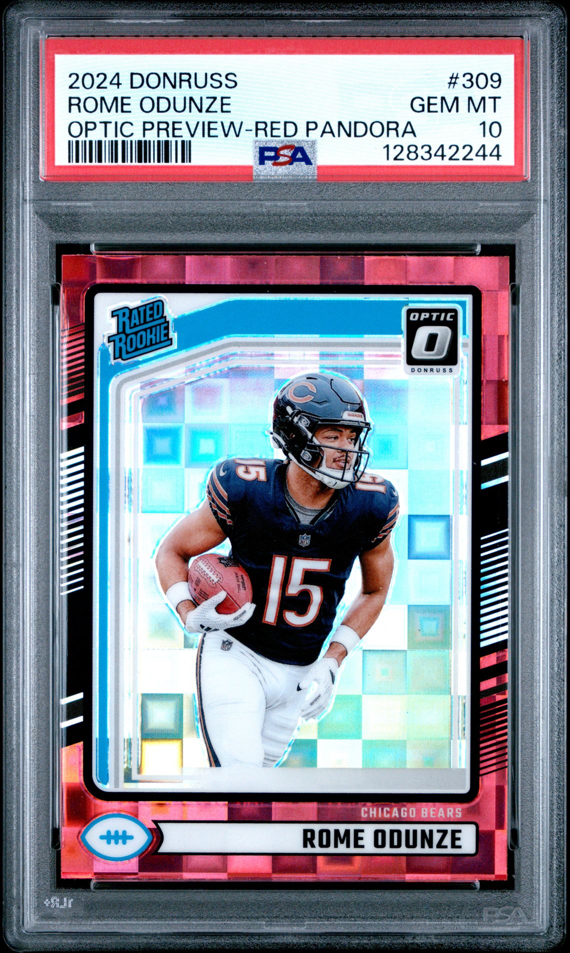 2024 Panini Donruss Rome Odunze #309 (Optic Preview-Red Pandora) Gem Mt 10 front