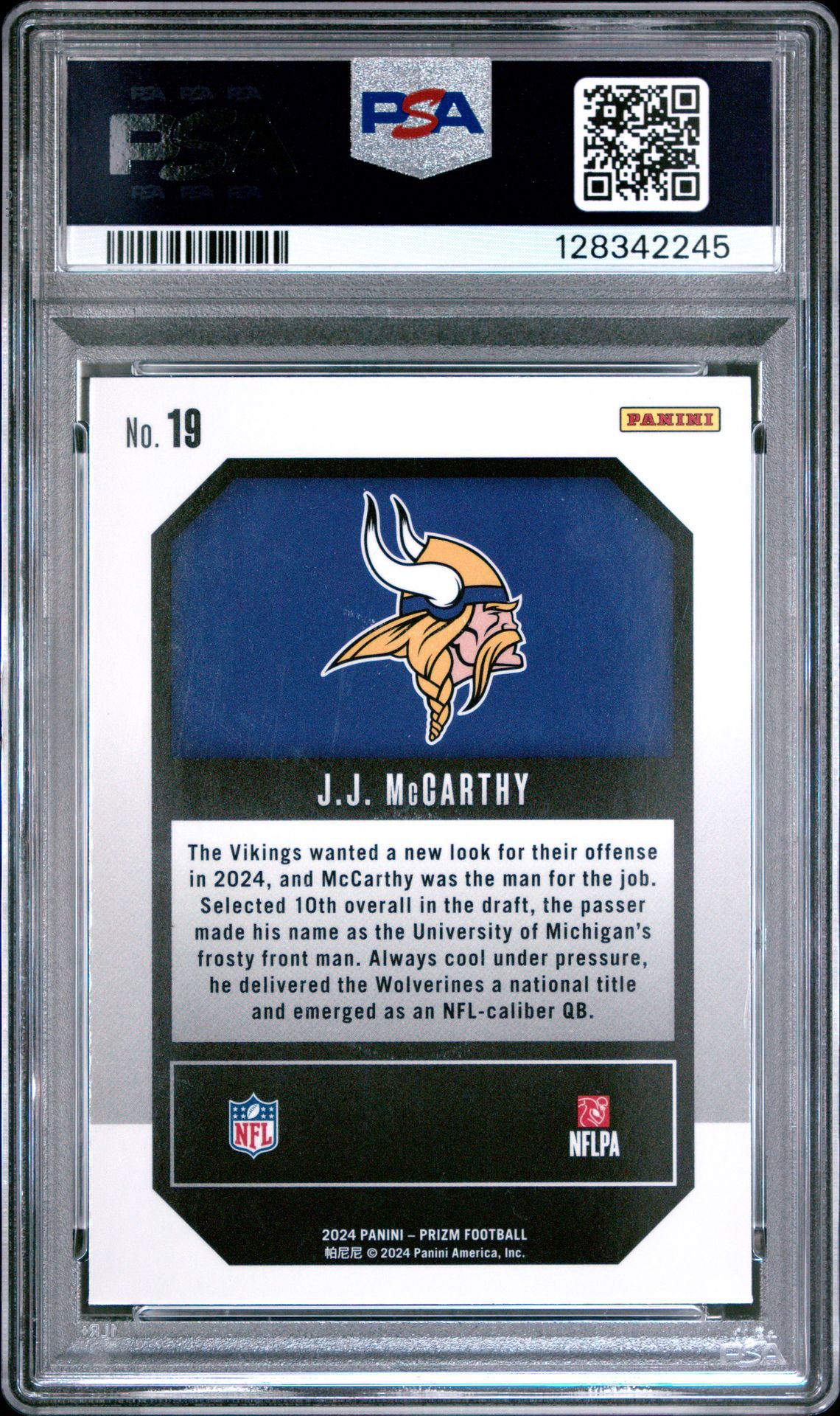 2024 Panini Prizm Emergent Jj Mccarthy #19 Gem Mt 10 back