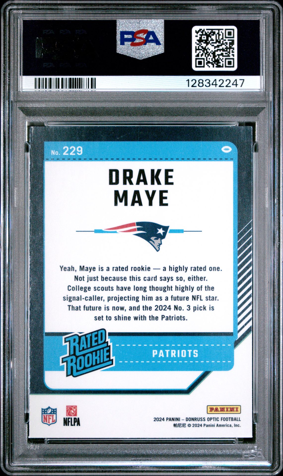 2024 Panini Donruss Optic Drake Maye #229 Gem Mt 10 back