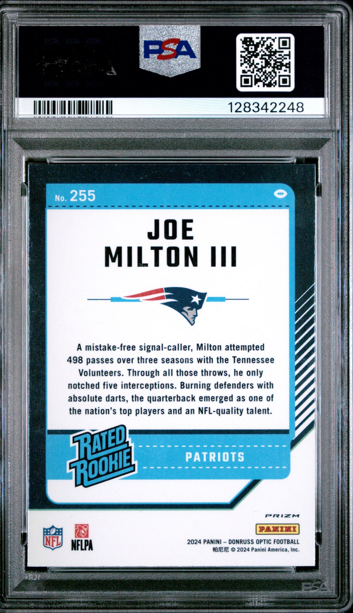 2024 Panini Donruss Optic Joe Milton Iii #255 (Green Velocity) Gem Mt 10 back