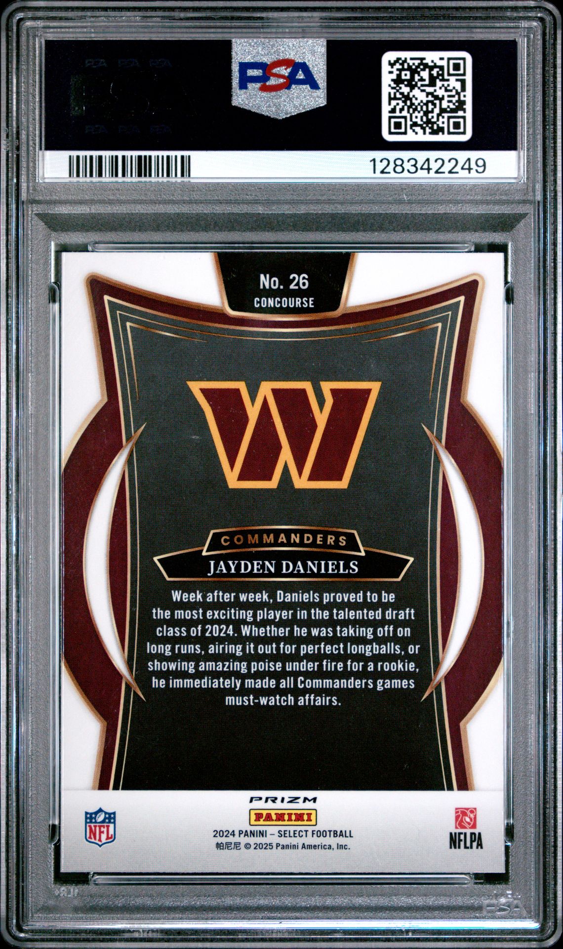 2024 Panini Select Jayden Daniels #26 (Black & Red Shock) Gem Mt 10 back