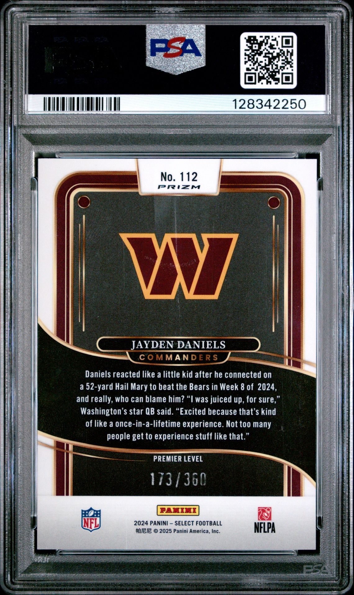 2024 Panini Select Jayden Daniels #112 (Purple Shock) Mint 9 back