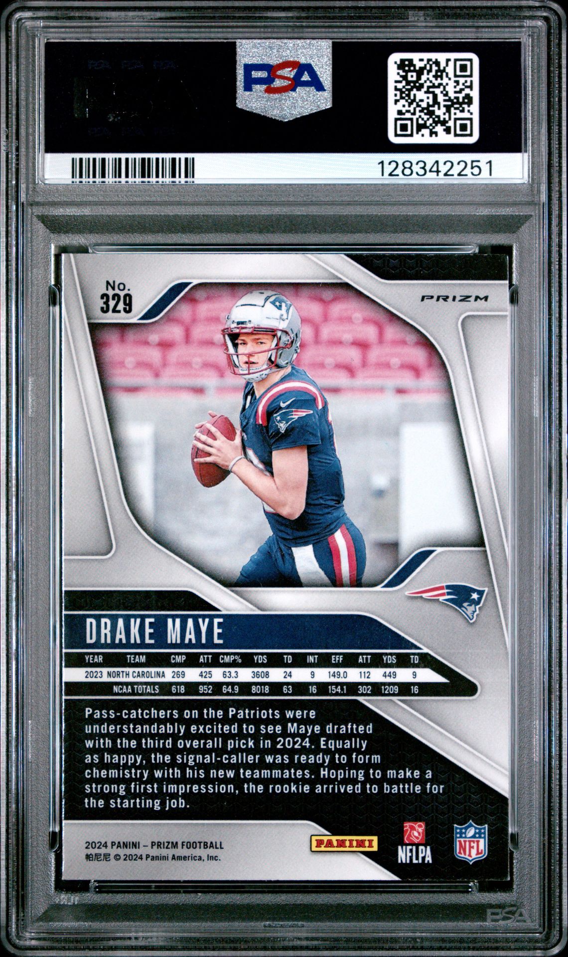 2024 Panini Prizm Drake Maye #329 (Silver Prizm) Nm-Mt 8 back