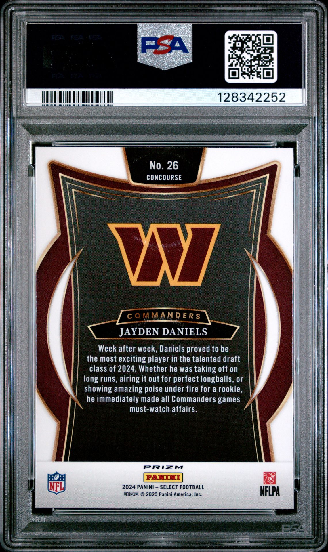 2024 Panini Select Jayden Daniels #26 (Black & Green Shock) Gem Mt 10 back