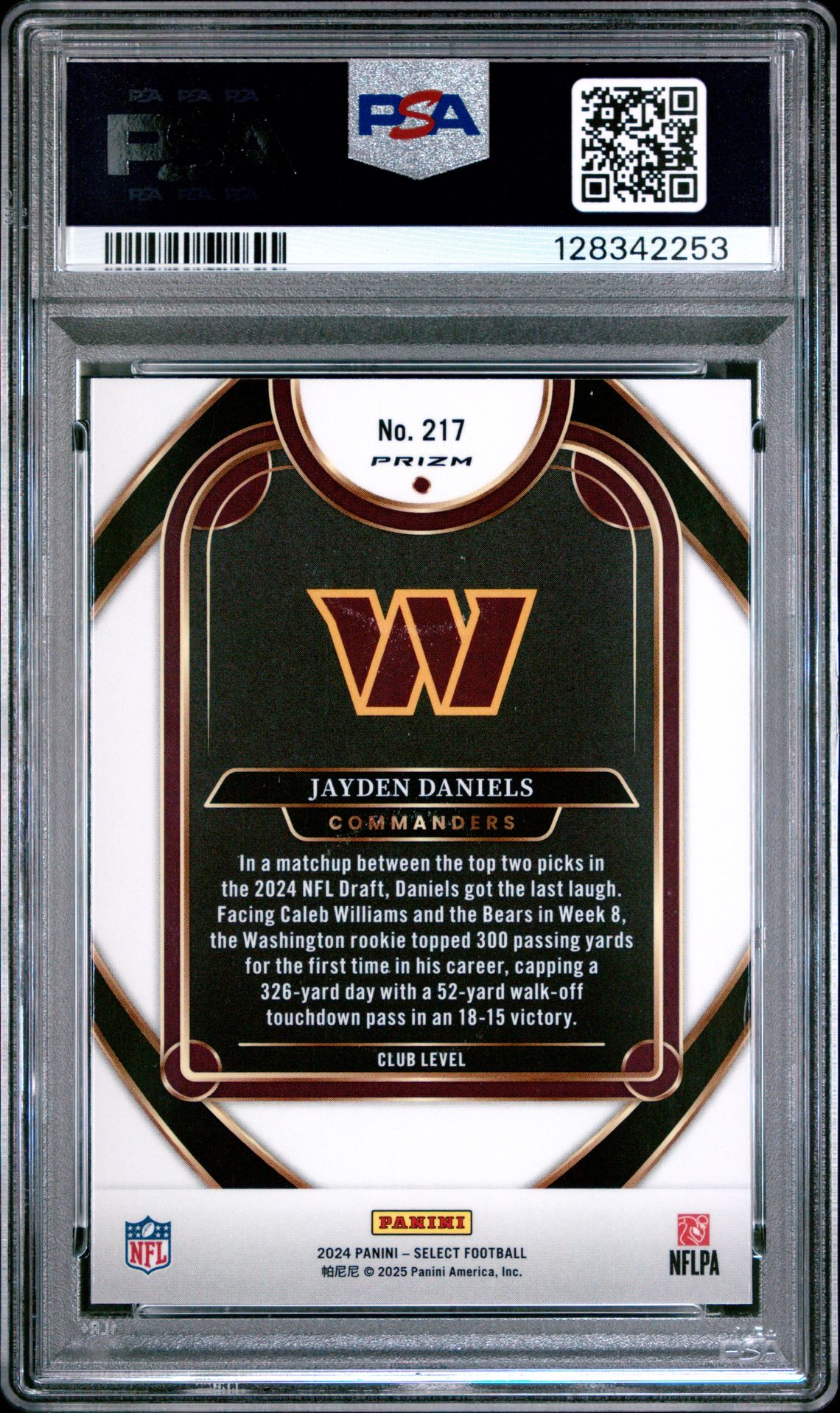 2024 Panini Select Jayden Daniels #217 (Black & Green Shock) Gem Mt 10 back