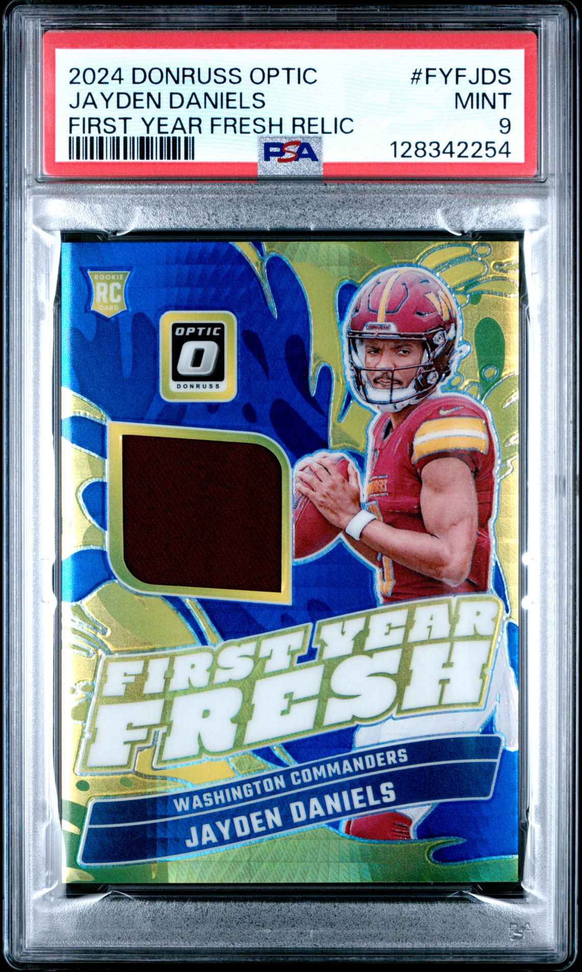2024 Panini Donruss Optic First Year Fresh Relic Jayden Daniels #Fyfjds Mint 9 front