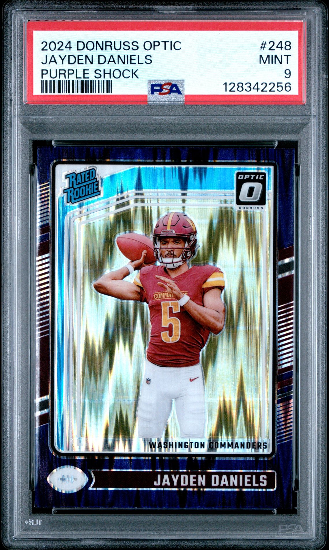 2024 Panini Donruss Optic Jayden Daniels #248 (Purple Shock) Mint 9 front