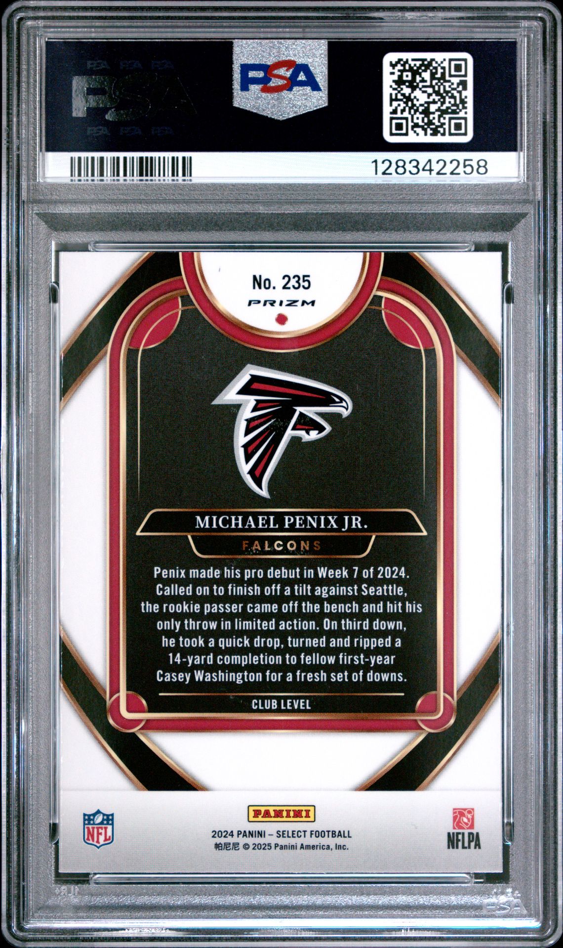 2024 Panini Select Michael Penix Jr. #235 (Green & Yellow Shock) Gem Mt 10 back