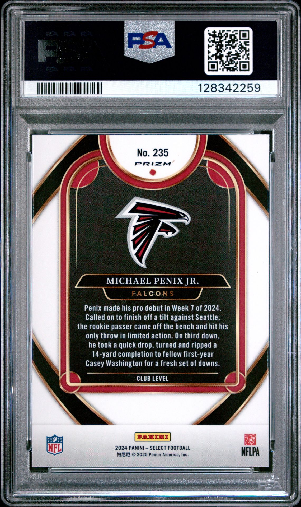 2024 Panini Select Michael Penix Jr. #235 (Black & Green Shock) Gem Mt 10 back