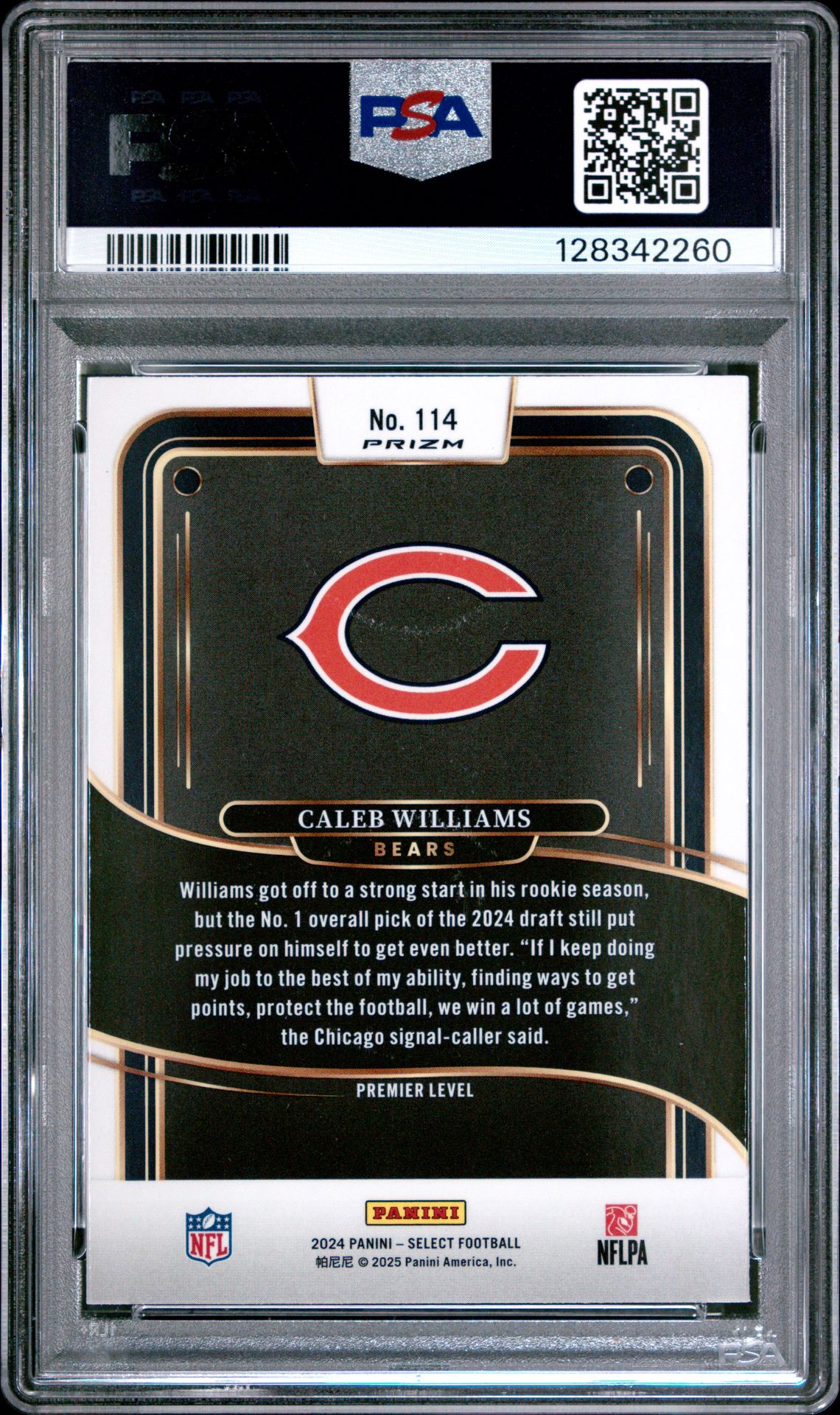 2024 Panini Select Caleb Williams #114 (Black & Green Shock) Mint 9 back