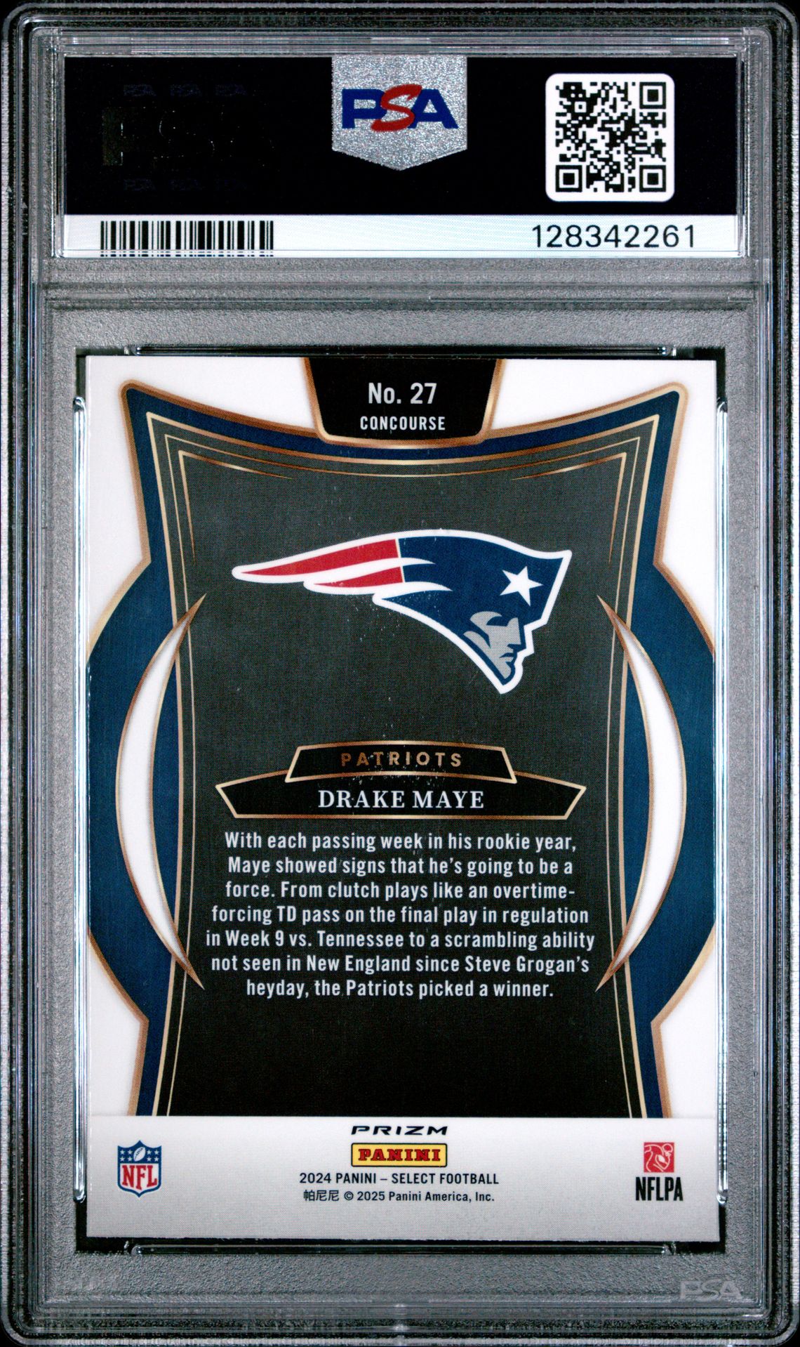 2024 Panini Select Drake Maye #27 (Black & Green Shock) Gem Mt 10 back