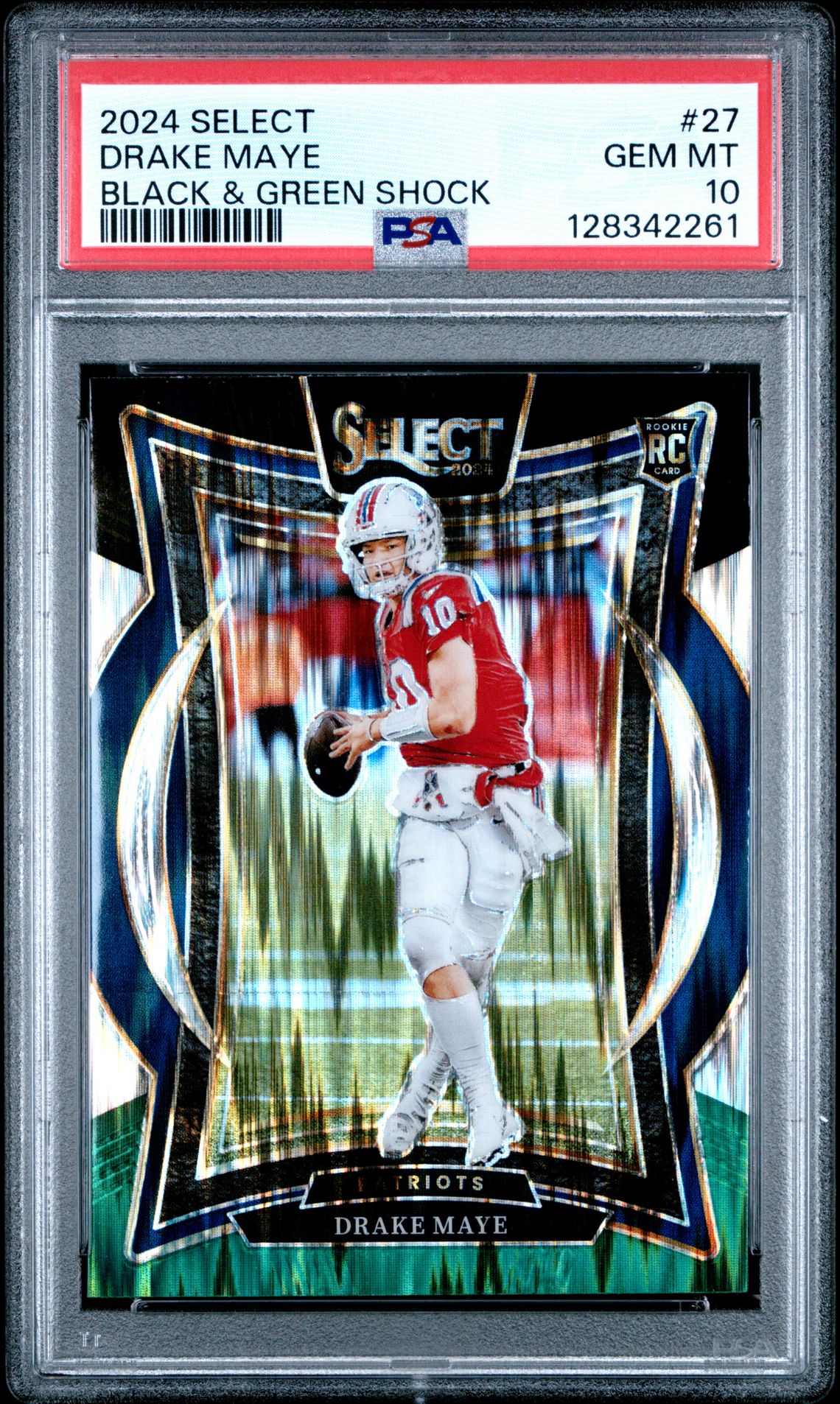2024 Panini Select Drake Maye #27 (Black & Green Shock) Gem Mt 10 front