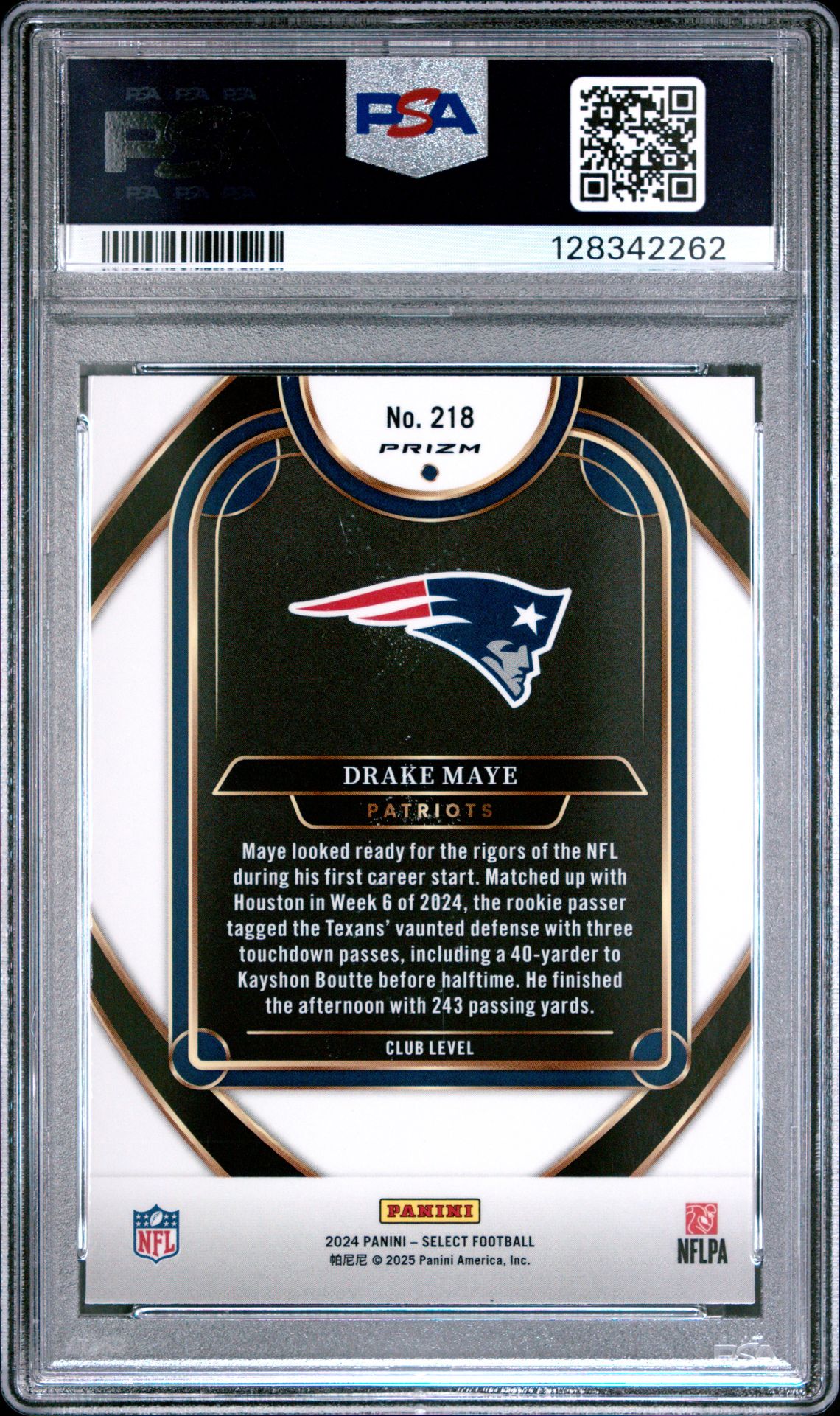 2024 Panini Select Drake Maye #218 (Red & Yellow Shock) Mint 9 back