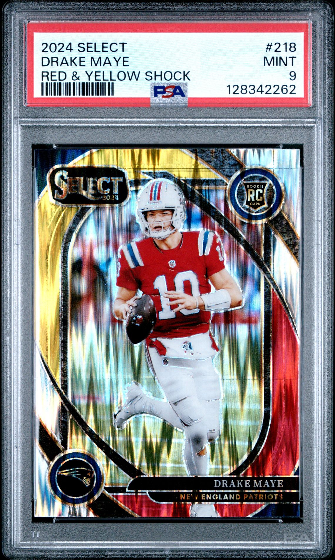 2024 Panini Select Drake Maye #218 (Red & Yellow Shock) Mint 9 front