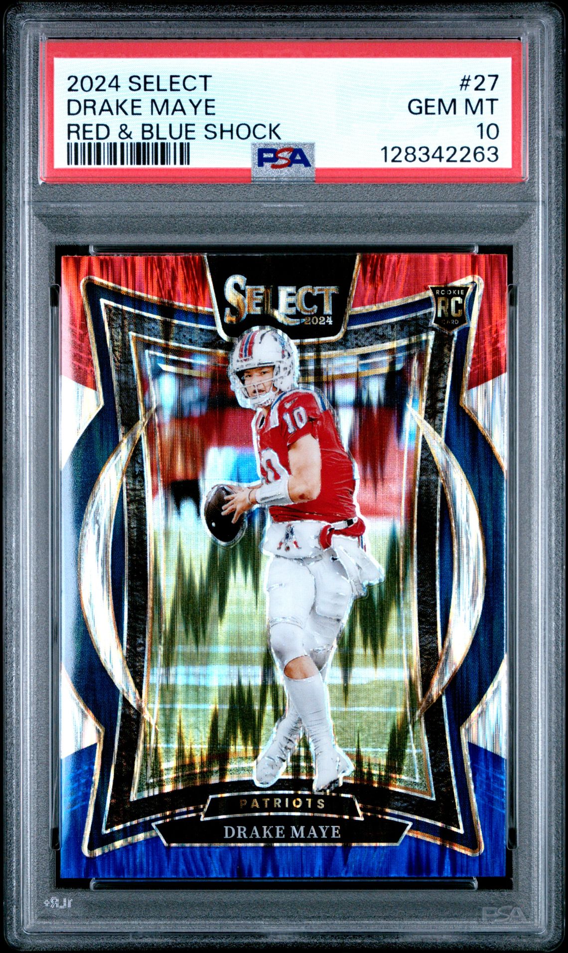 2024 Panini Select Drake Maye #27 (Red & Blue Shock) Gem Mt 10 front