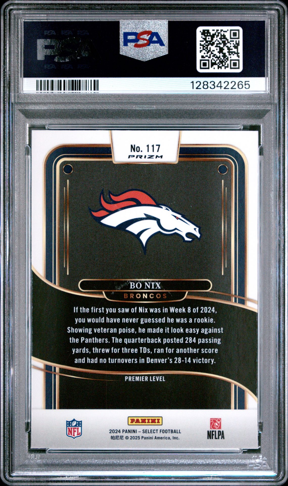 2024 Panini Select Bo Nix #117 (Black & Red Shock) Gem Mt 10 back