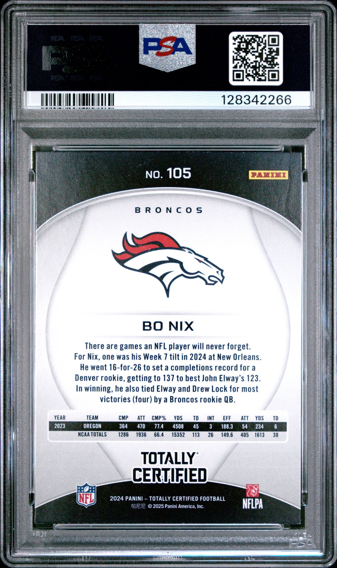 2024 Panini Totally Certified Bo Nix #105 Ex-Mt 6 back