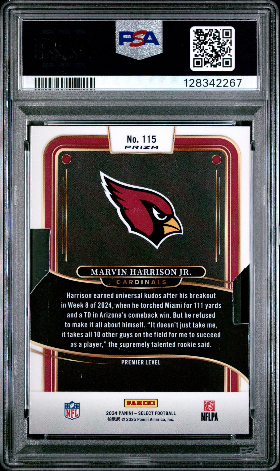 2024 Panini Select Marvin Harrison Jr. #115 (Die-Cut Silver Prizm) Mint 9 back