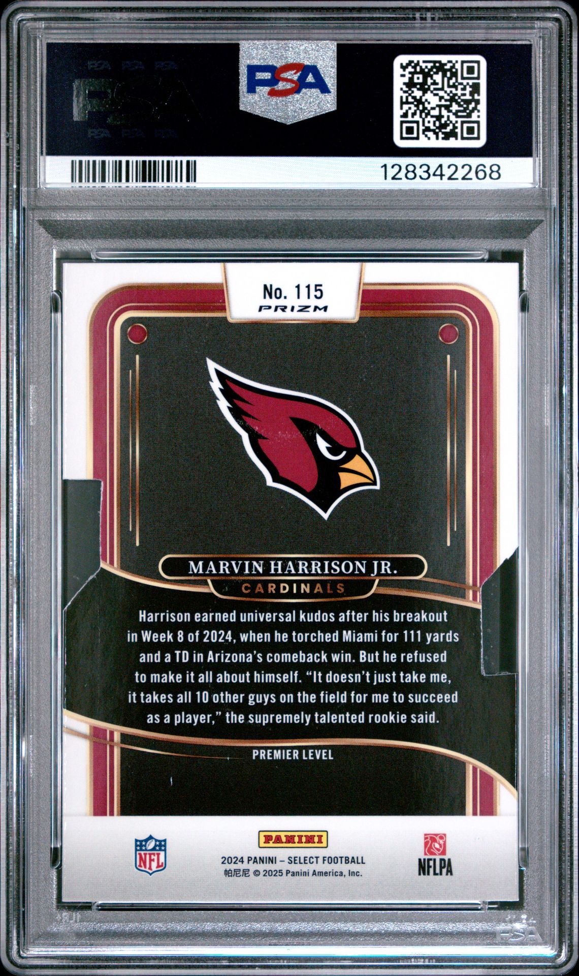 2024 Panini Select Marvin Harrison Jr. #115 (Die-Cut Silver Prizm) Gem Mt 10 back