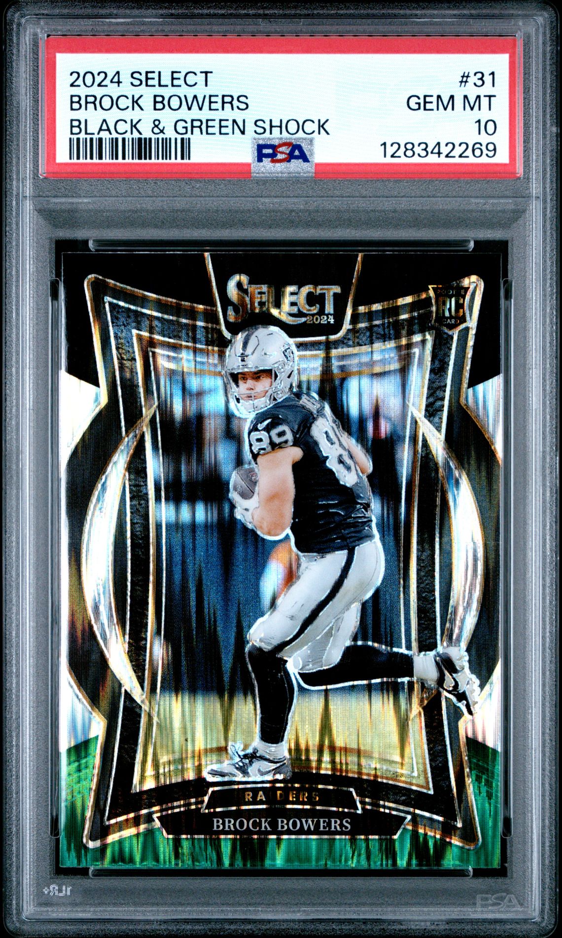 2024 Panini Select Brock Bowers #31 (Black & Green Shock) Gem Mt 10 front
