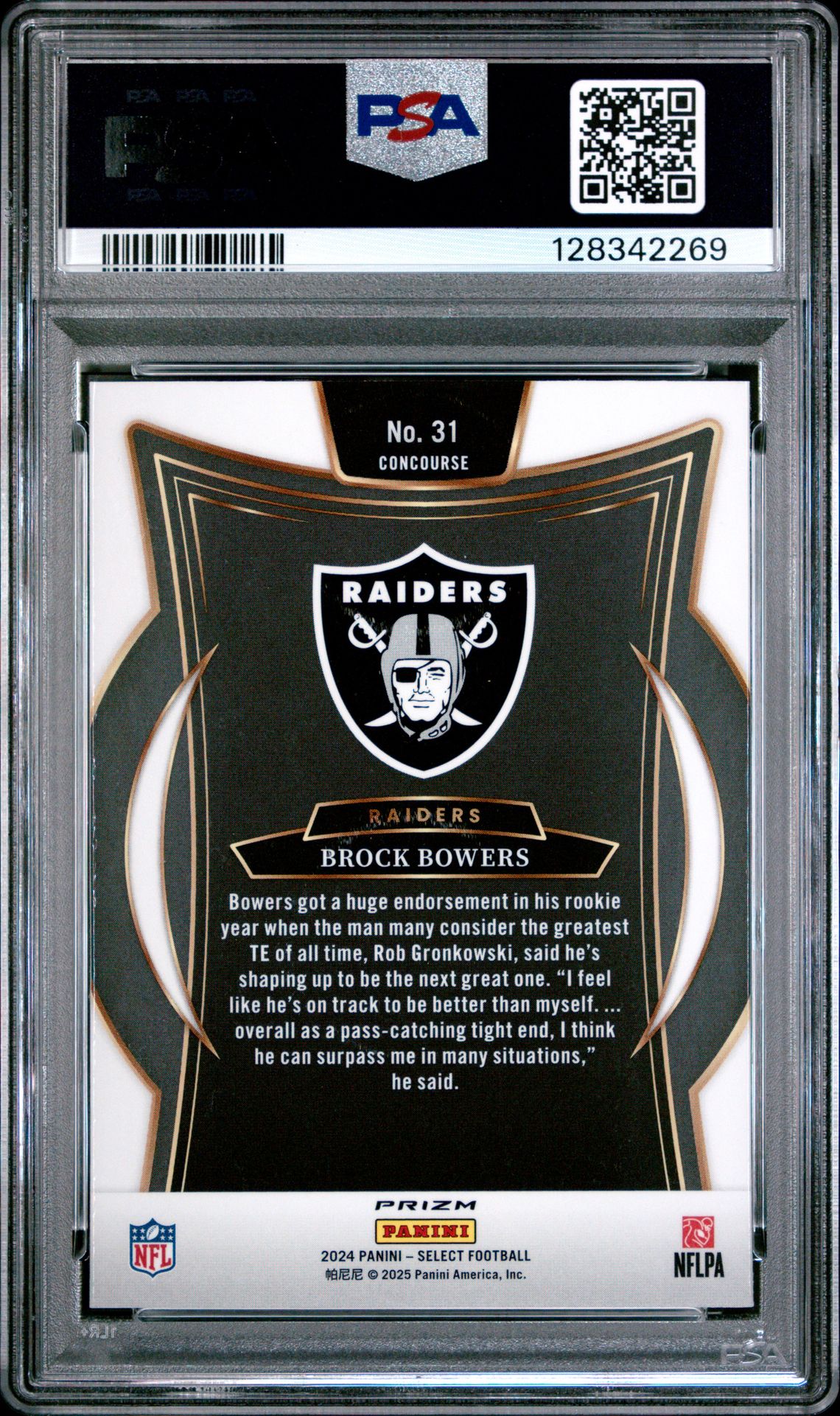 2024 Panini Select Brock Bowers #31 (Black & Green Shock) Gem Mt 10 back