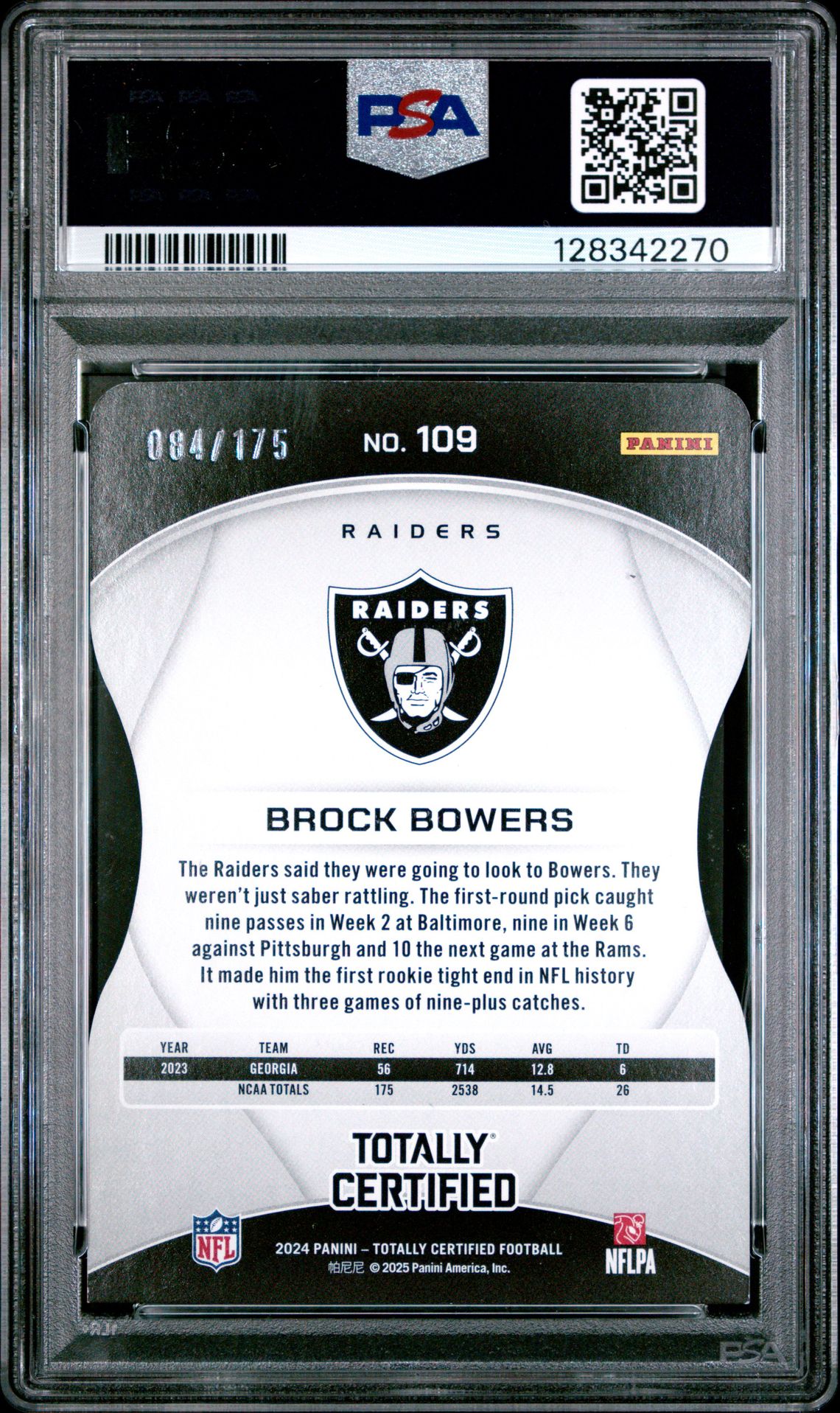2024 Panini Totally Certified Brock Bowers #109 (Mirror Platinum Red Die-Cut) Nm-Mt 8 back