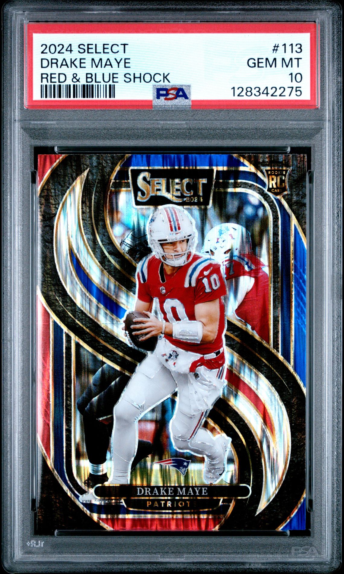 2024 Panini Select Drake Maye #113 (Red & Blue Shock) Gem Mt 10 front