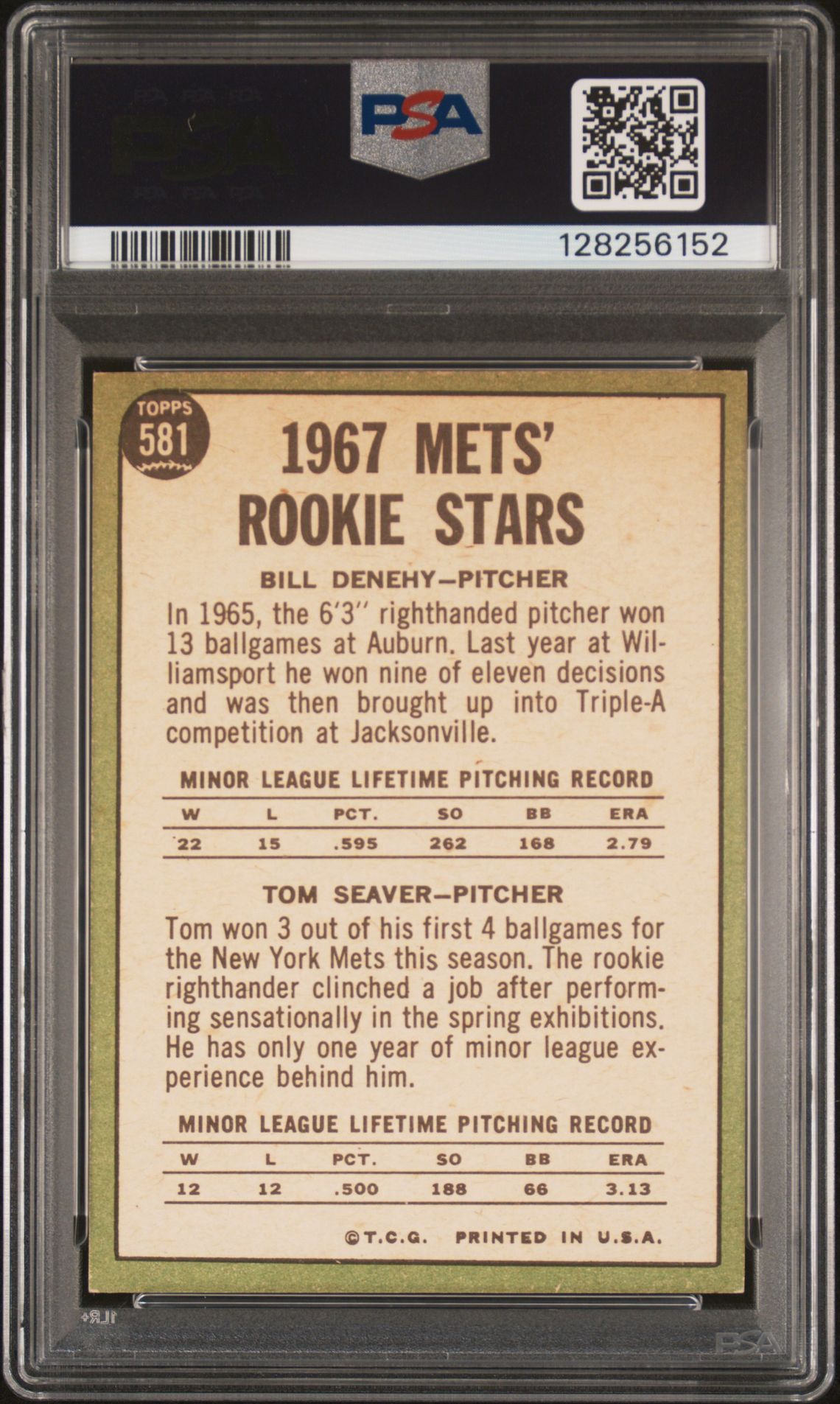 1967 Topps Mets Rookies #581 (B.denehy/T.seaver) Ex 5 back