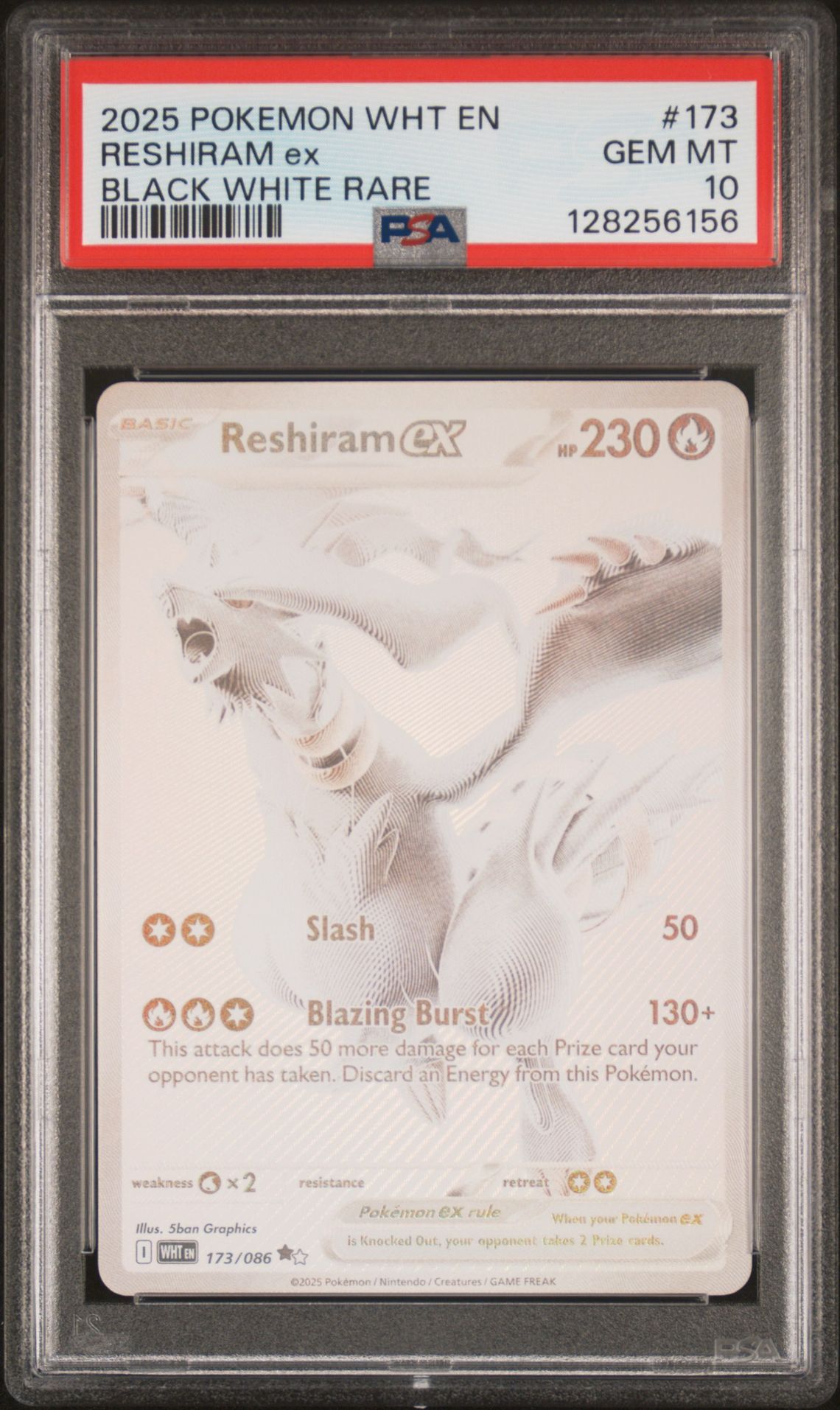 2025 Pokemon Wht En-White Flare Reshiram Ex #173 (Black White Rare) Gem Mt 10 front