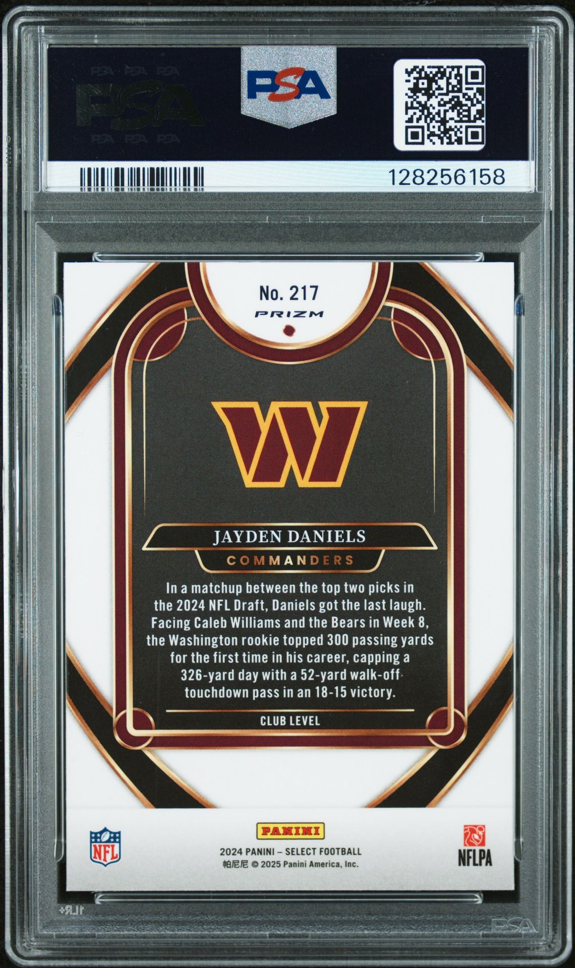 2024 Panini Select Jayden Daniels #217 (Zebra Shock) Mint 9 back