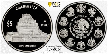 (2011)-Mo 5 Peso Chichen Itza KM-946 Observatorio PR69DCAM