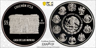 (2011)-Mo 5 Peso Chichen Itza KM-945 Casa de las Monjas PR69DCAM