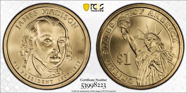 2007-P $1 James Madison - Pos. B Satin Finish SP67