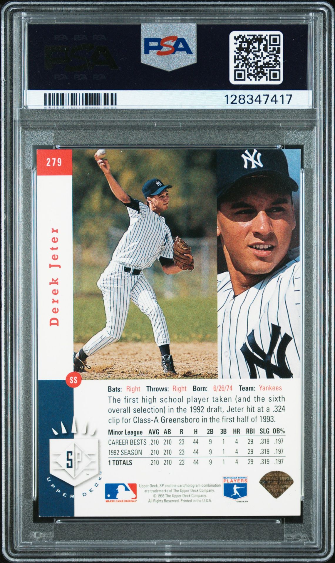 1993 Sp Derek Jeter #279 (Foil) Nm 7 back