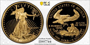 1990-P $5 Gold Eagle PR70DCAM