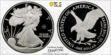 2025-W $1 Silver Eagle w/ Laser Privy First Strike PR69DCAM